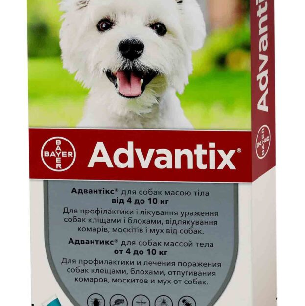 Адвантікс (Advantix) краплі від бліх та кліщів для собак вагою 4-10 кг купить Івано-Франківськ 1 мл купить Івано-Франківськ 4 піпетки