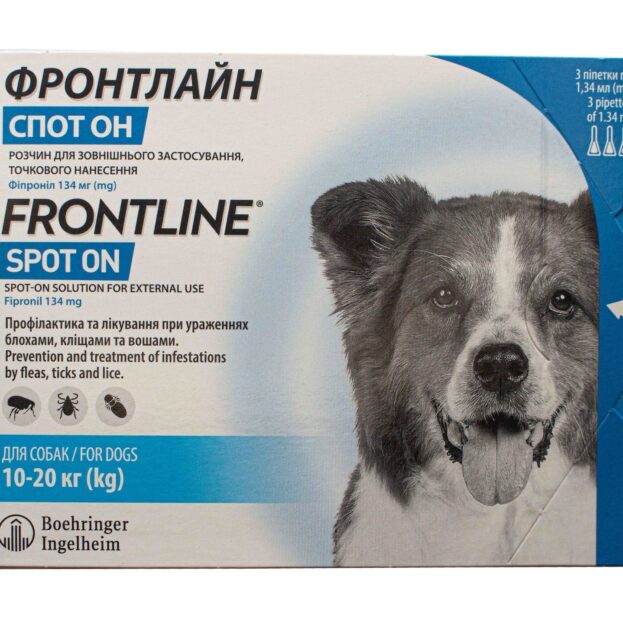 Фронтлайн спот-он (Frontline Spot-on) краплі на холку для собак 10-20 кг М купить Івано-Франківськ 3 піпетки