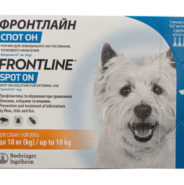 Фронтлайн спот-он (Frontline Spot-on) краплі на холку для собак 2-10 кг S купить Івано-Франківськ 3 піпетки