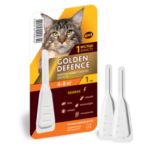 Краплі на холку Golden Defence від паразитів для котів вагою 4-8 кг купить Івано-Франківськ 1 мл